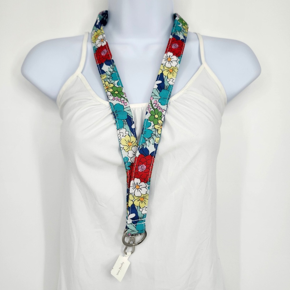 NEW Vera Bradley Lighten Up Wide Lanyard Blue Far Out Floral ID Keyring Gift